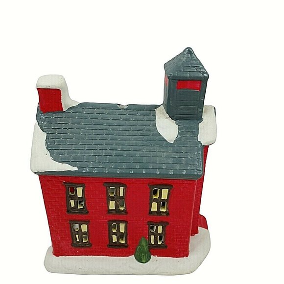 Vintage Winter Village Collectibles Porcelain Schoolhouse Tealight Candle Holder - Picture 4 of 5